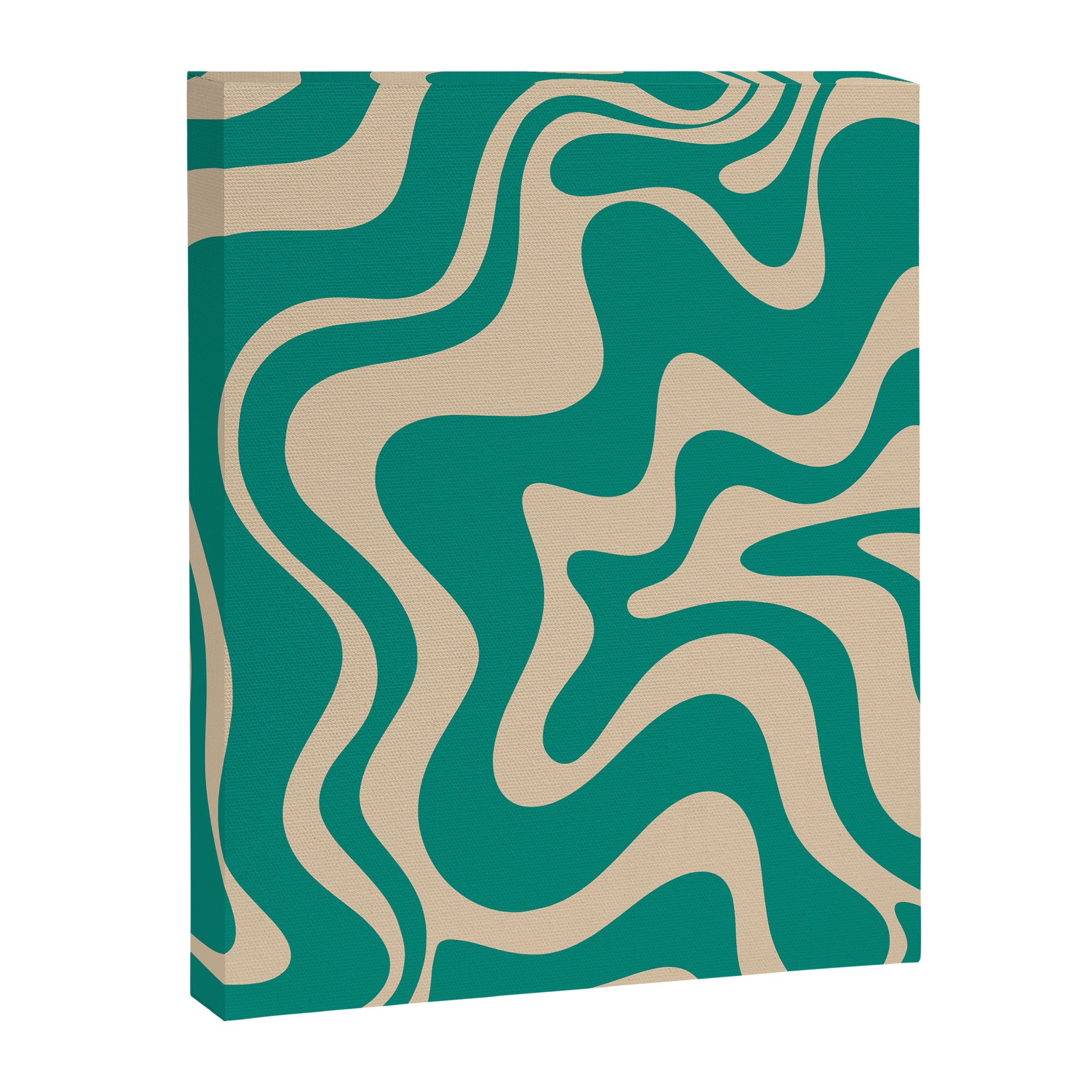 Liquid Swirl Retro Abstract Pattern in Mid Mod Turquoise Teal and Beige Canvas Print Gallery Image 6