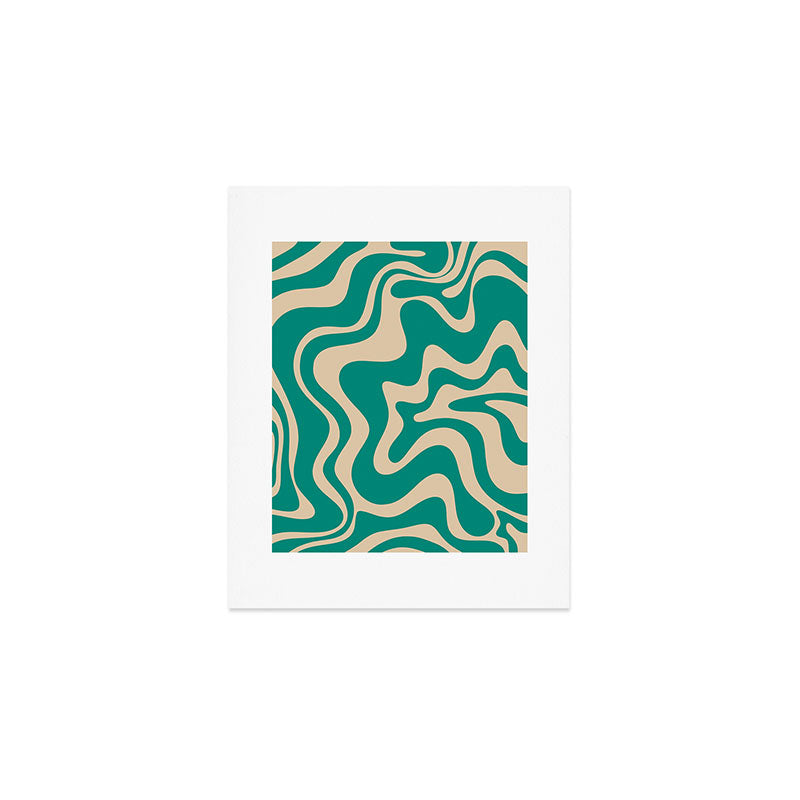 Liquid Swirl Retro Abstract Pattern in Mid Mod Turquoise Teal and Beige Art Print Gallery Image 1