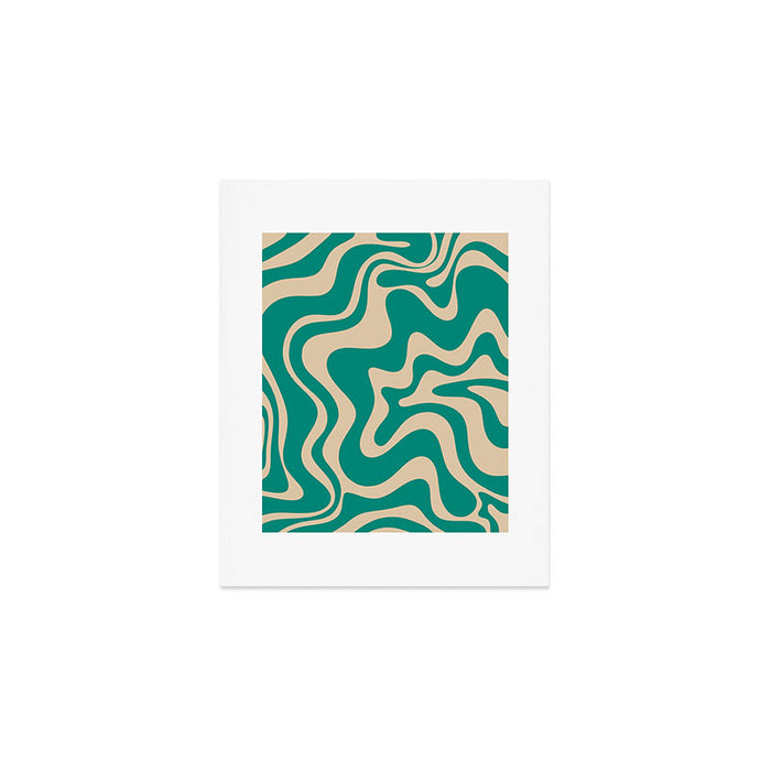 Liquid Swirl Retro Abstract Pattern in Mid Mod Turquoise Teal and Beige Art Print Gallery Image 1