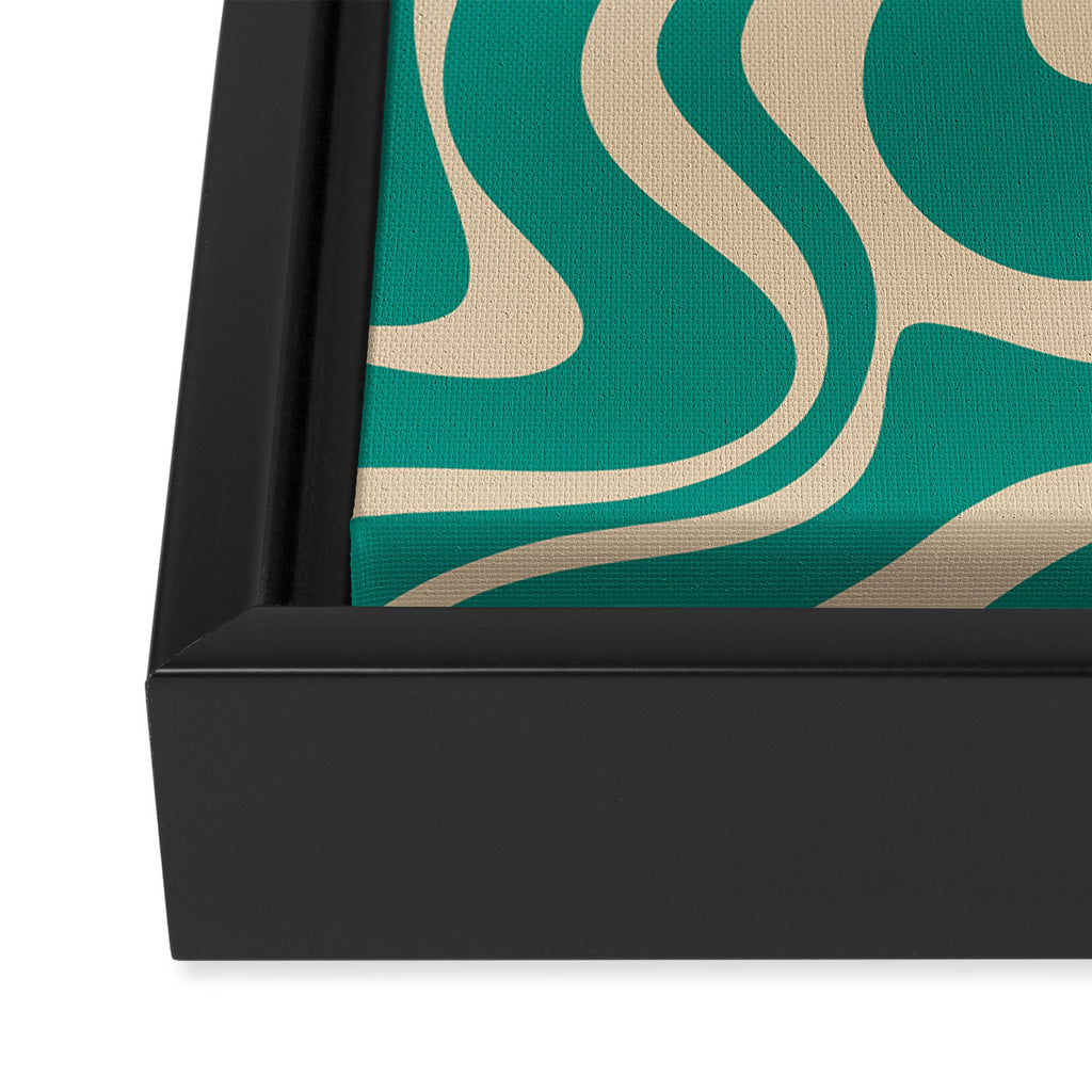 Liquid Swirl Retro Abstract Pattern in Mid Mod Turquoise Teal and Beige Framed Canvas Print Gallery Image 3