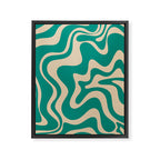 Liquid Swirl Retro Abstract Pattern in Mid Mod Turquoise Teal and Beige Framed Canvas Print Gallery Image 6