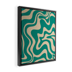 Liquid Swirl Retro Abstract Pattern in Mid Mod Turquoise Teal and Beige Framed Canvas Print Gallery Image 2
