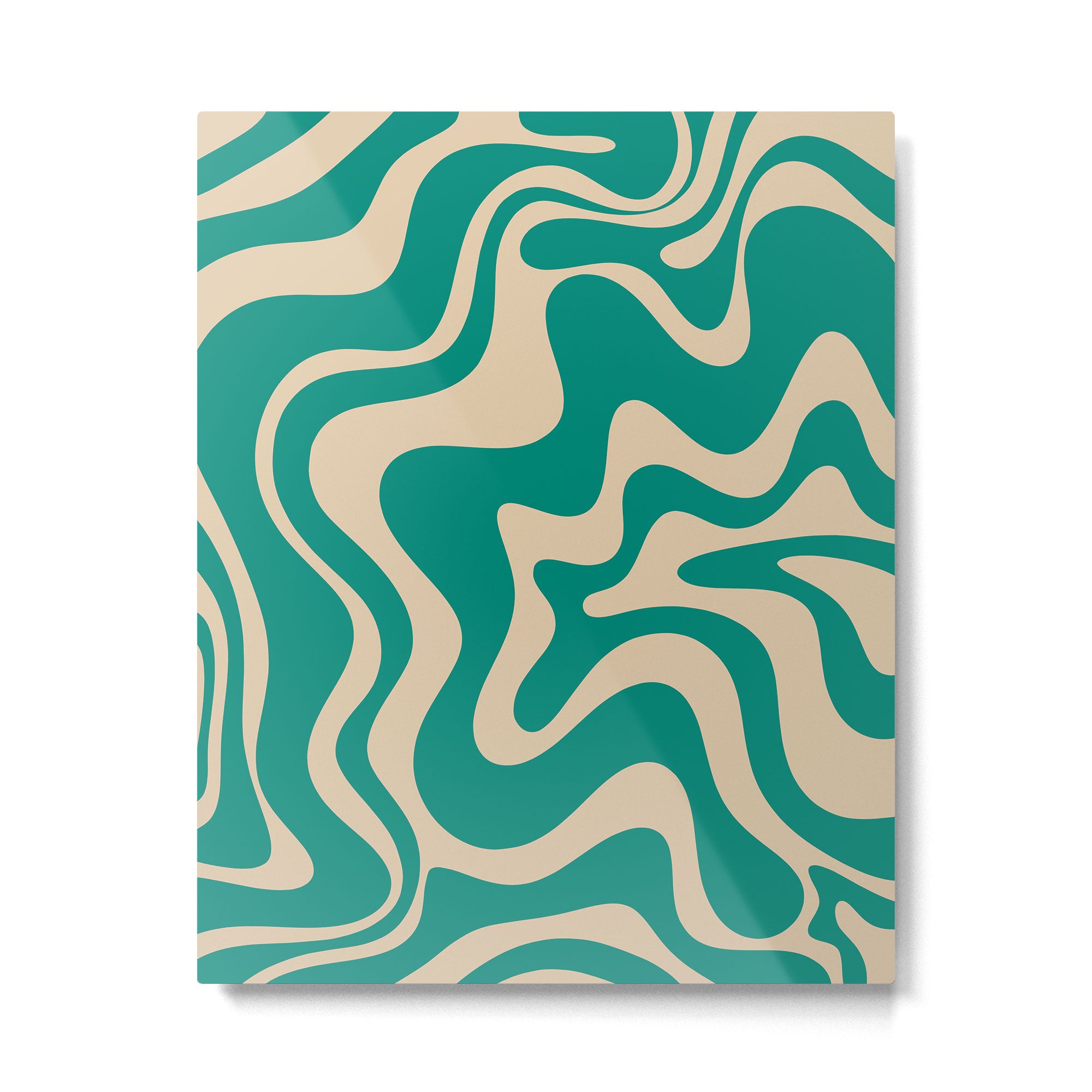 Liquid Swirl Retro Abstract Pattern in Mid Mod Turquoise Teal and Beige Metal Print Gallery Image 4