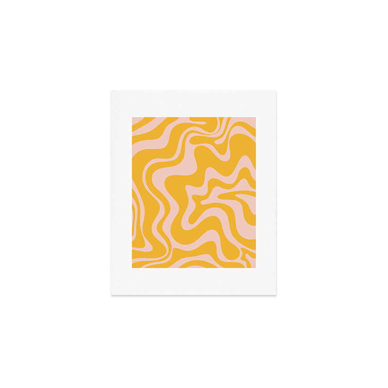 Liquid Swirl Retro Abstract Pattern in Mustard Orange and Light Blush Pink Art Print Gallery Image 1