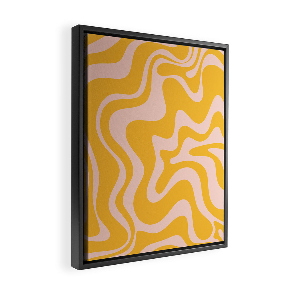Liquid Swirl Retro Abstract Pattern in Mustard Orange and Light Blush Pink Framed Canvas Print Gallery Image 2