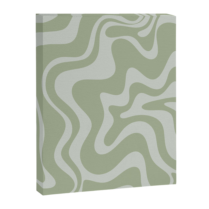 Liquid Swirl Retro Abstract Pattern in Sage Green and Light Sage Gray Canvas Print Gallery Image 1
