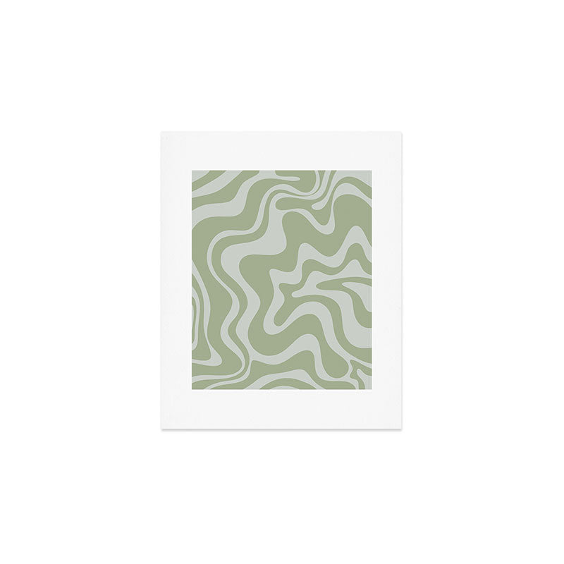 Liquid Swirl Retro Abstract Pattern in Sage Green and Light Sage Gray Art Print Gallery Image 1