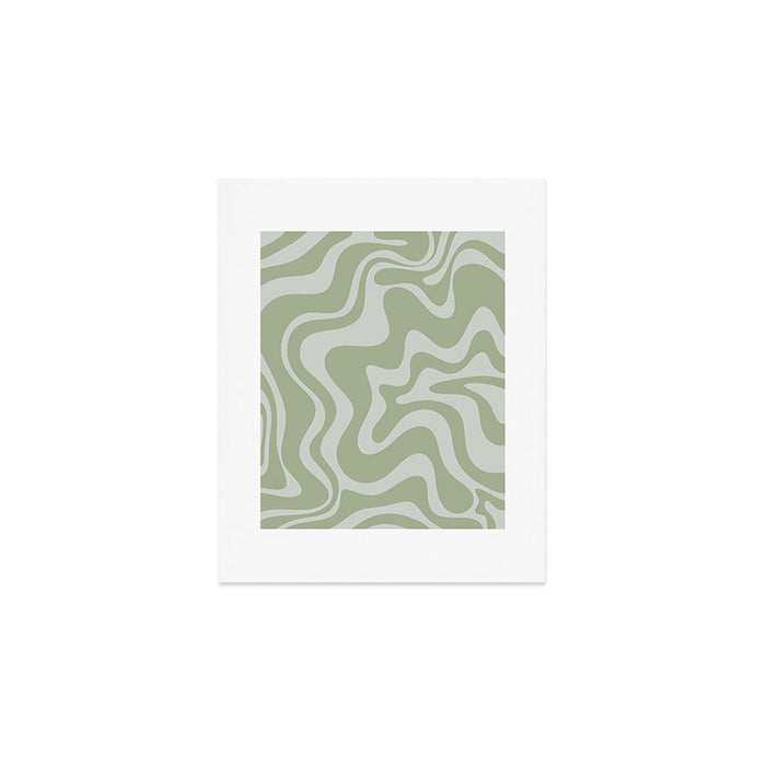 Liquid Swirl Retro Abstract Pattern in Sage Green and Light Sage Gray Art Print Gallery Image 1