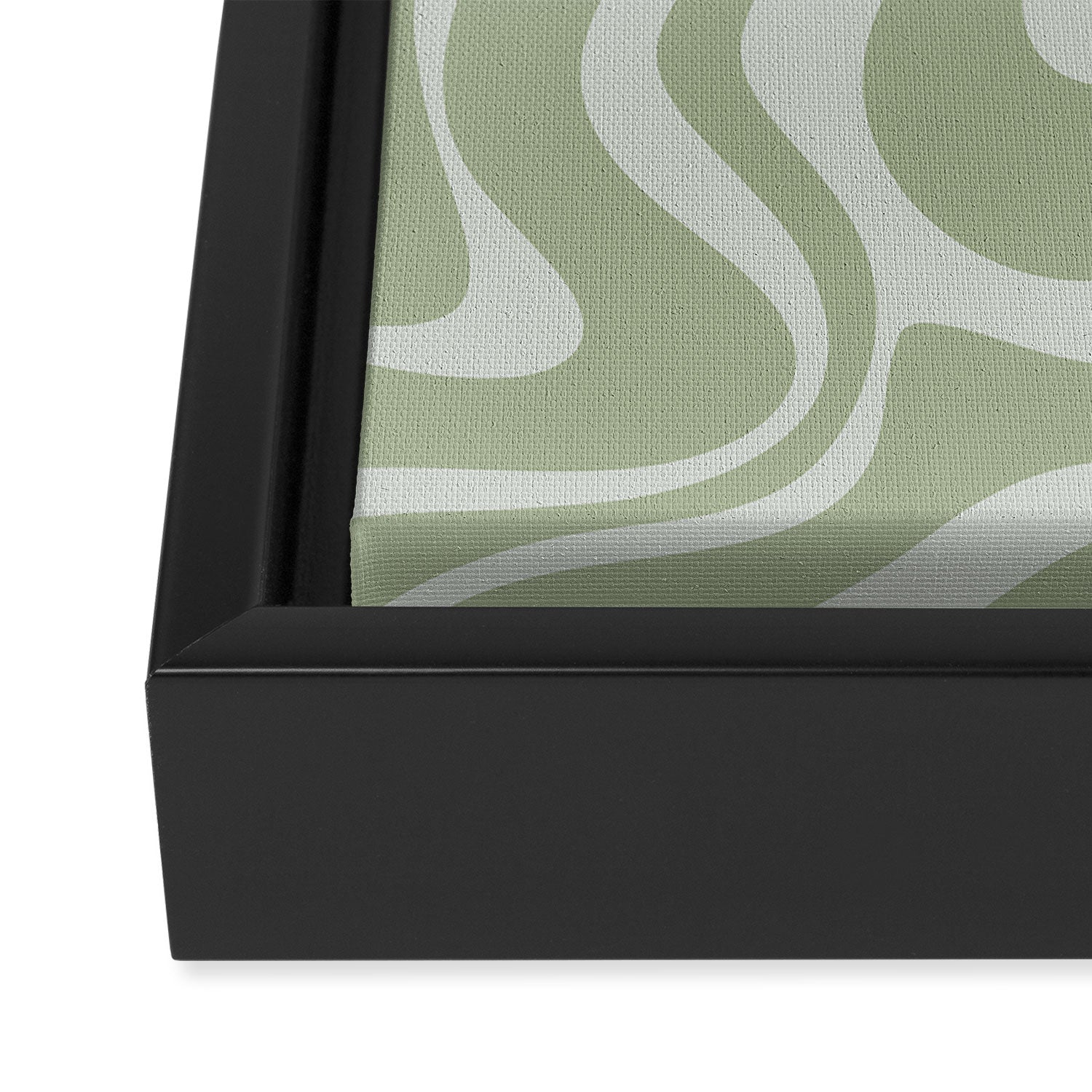 Liquid Swirl Retro Abstract Pattern in Sage Green and Light Sage Gray Framed Canvas Print Gallery Image 3