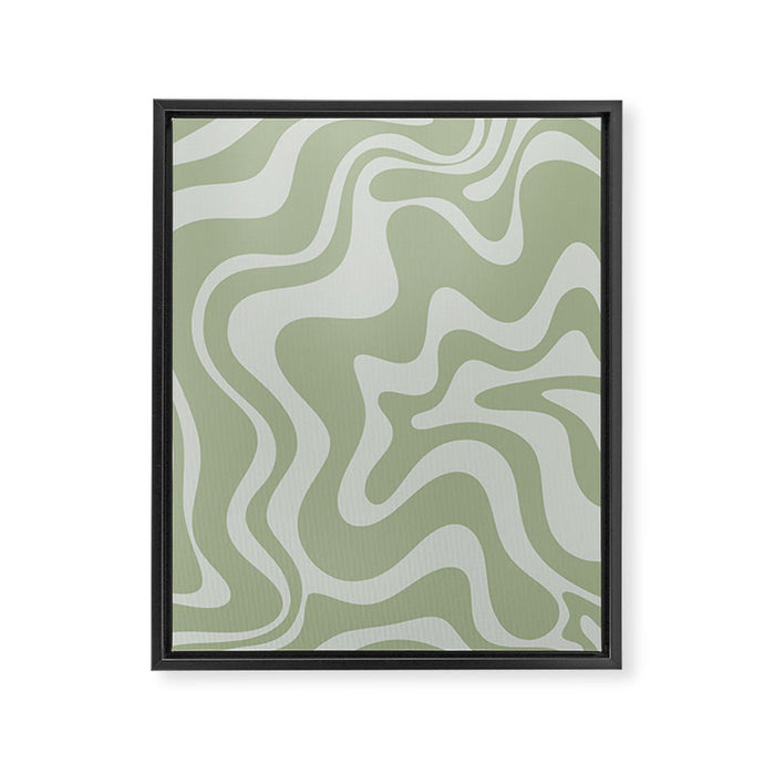 Liquid Swirl Retro Abstract Pattern in Sage Green and Light Sage Gray Framed Canvas Print Gallery Image 1