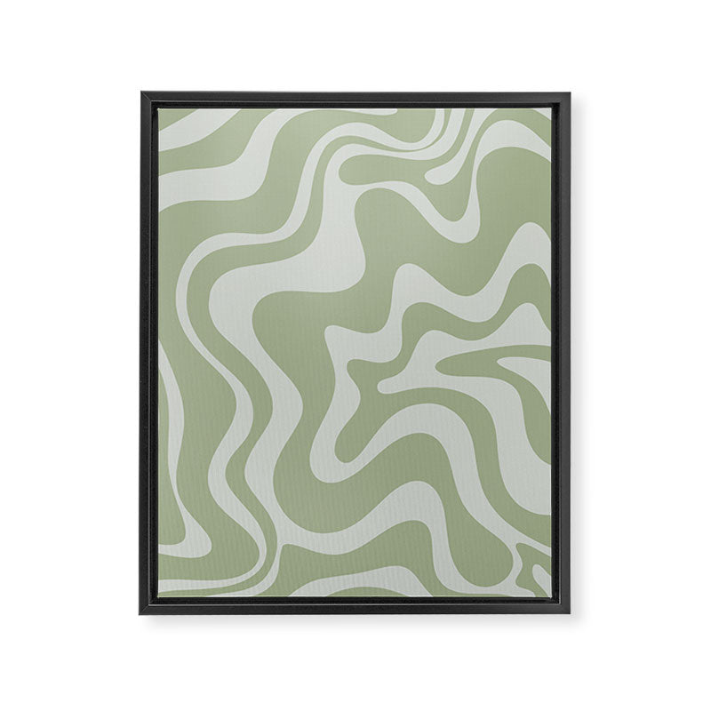 Liquid Swirl Retro Abstract Pattern in Sage Green and Light Sage Gray Framed Canvas Print Gallery Image 6