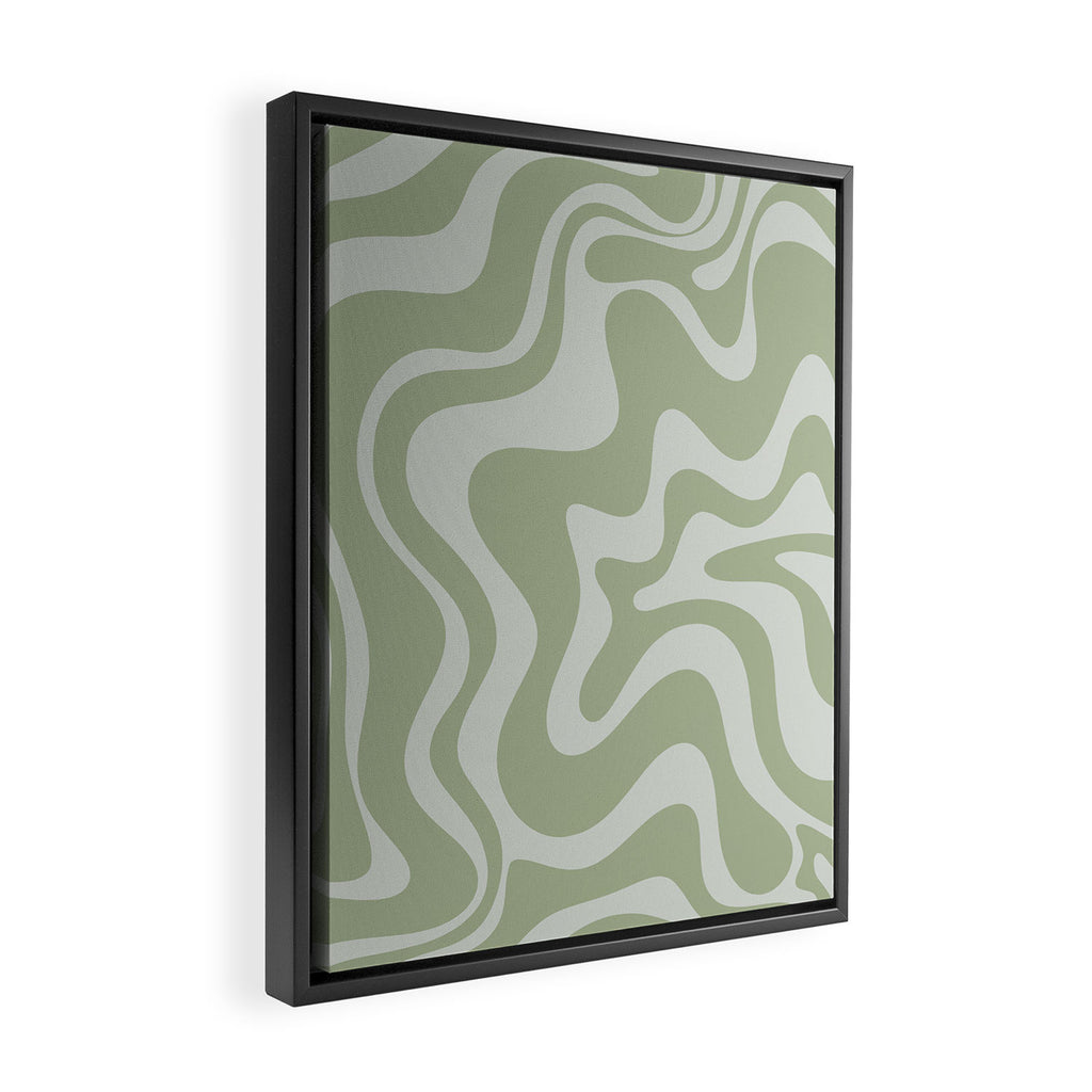 Liquid Swirl Retro Abstract Pattern in Sage Green and Light Sage Gray Framed Canvas Print Gallery Image 2