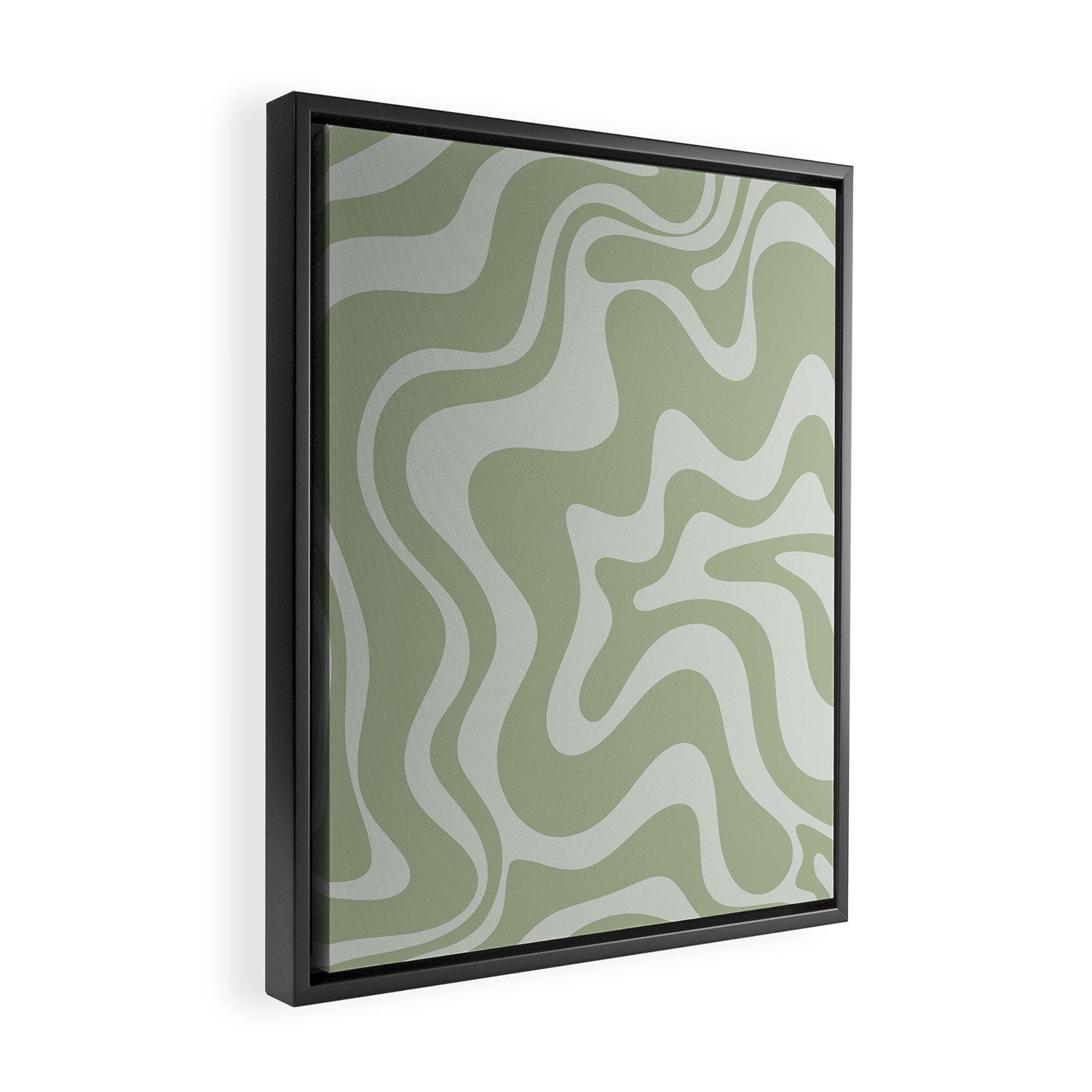 Liquid Swirl Retro Abstract Pattern in Sage Green and Light Sage Gray Framed Canvas Print Gallery Image 2