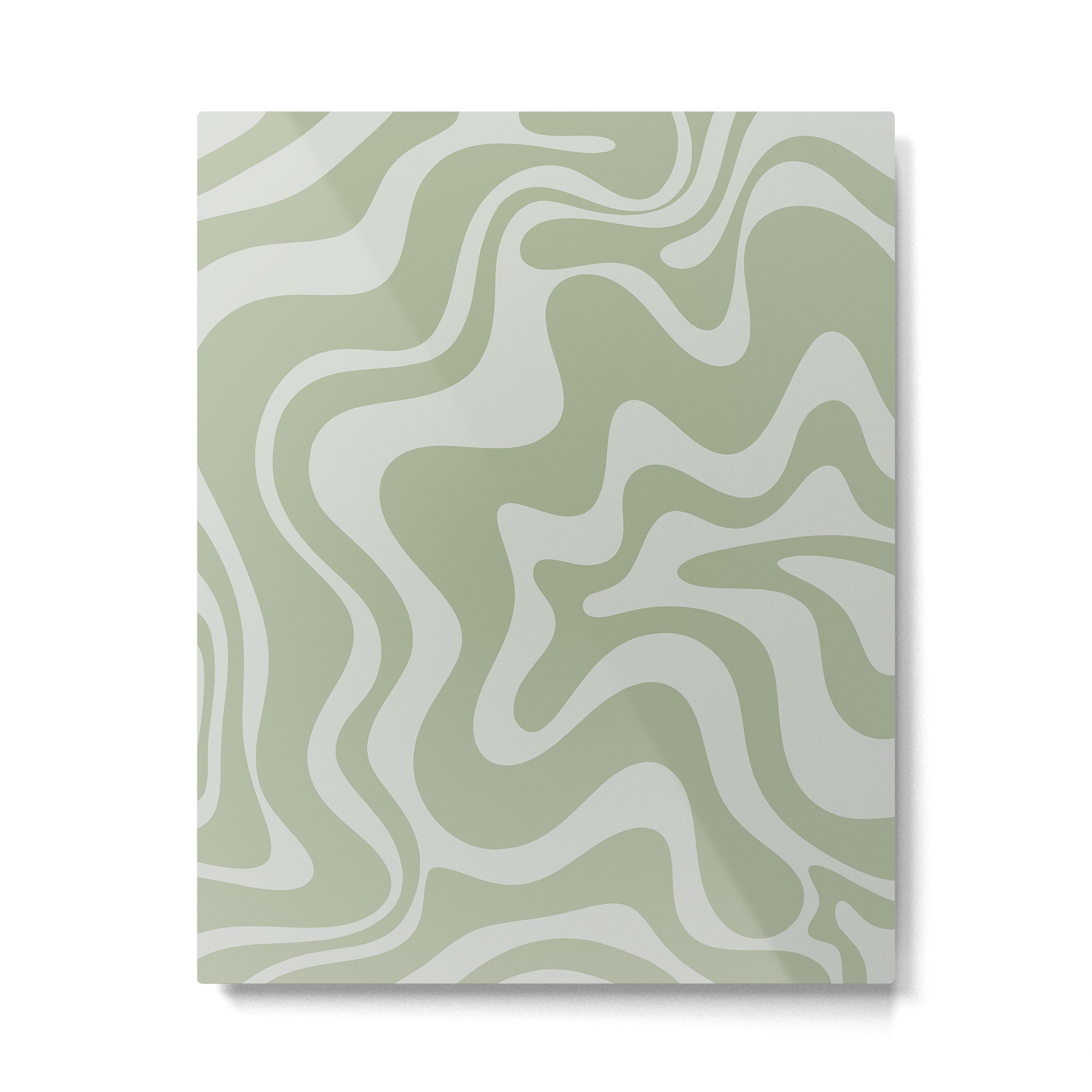 Liquid Swirl Retro Abstract Pattern in Sage Green and Light Sage Gray Metal Print Gallery Image 4