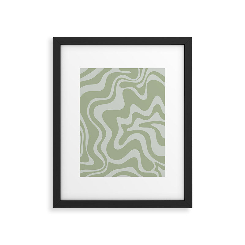 Liquid Swirl Retro Abstract Pattern in Sage Green and Light Sage Gray Framed Art Print Gallery Image 5