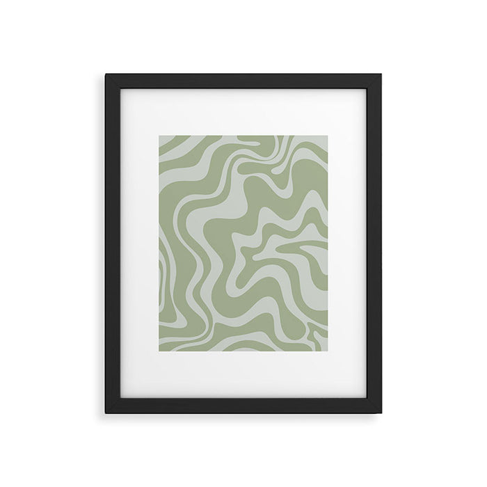 Liquid Swirl Retro Abstract Pattern in Sage Green and Light Sage Gray Framed Art Print Gallery Image 1