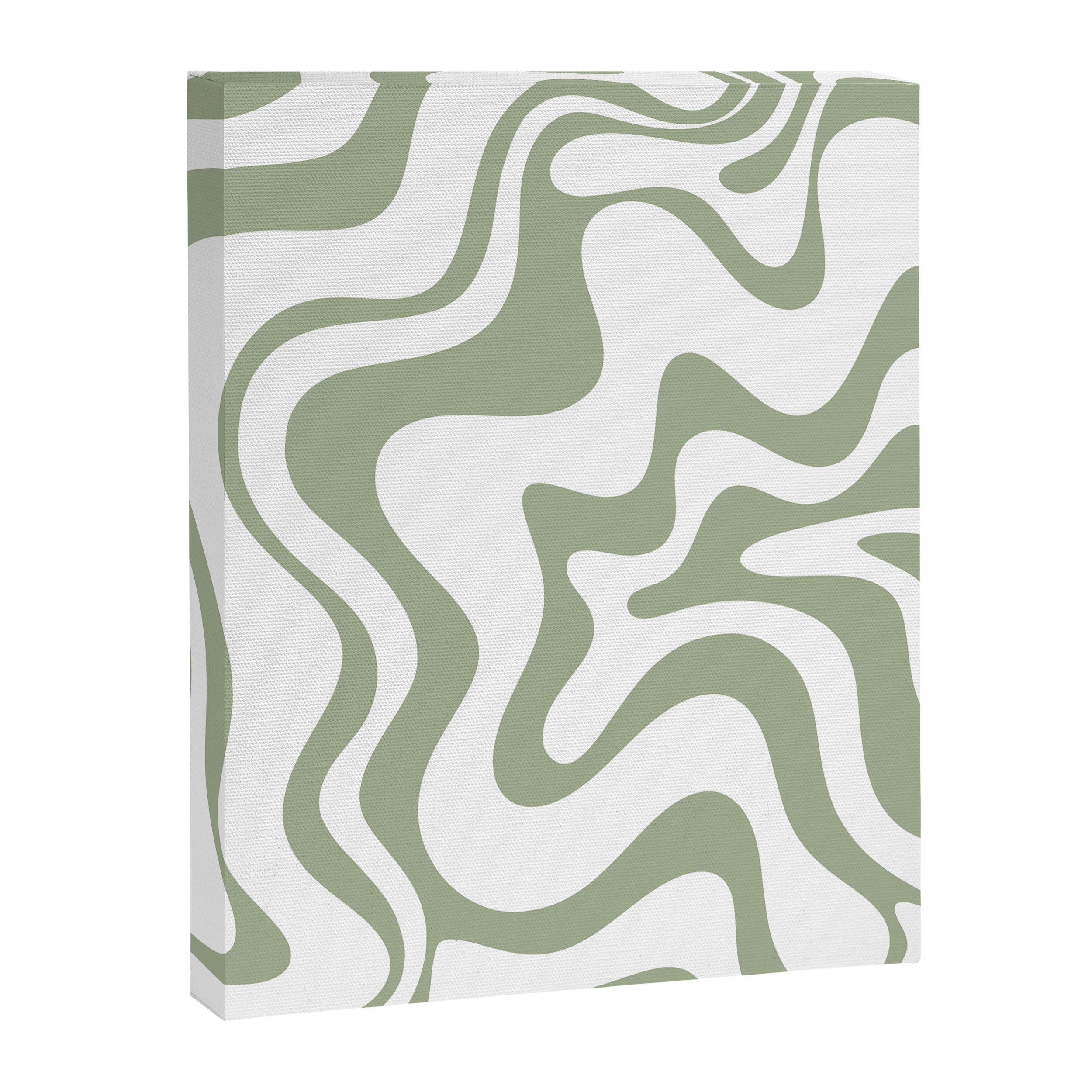 Liquid Swirl Retro Abstract Pattern in White and Sage Canvas Print Gallery Image 6