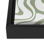 Liquid Swirl Retro Abstract Pattern in White and Sage Framed Canvas Print Gallery Image 3