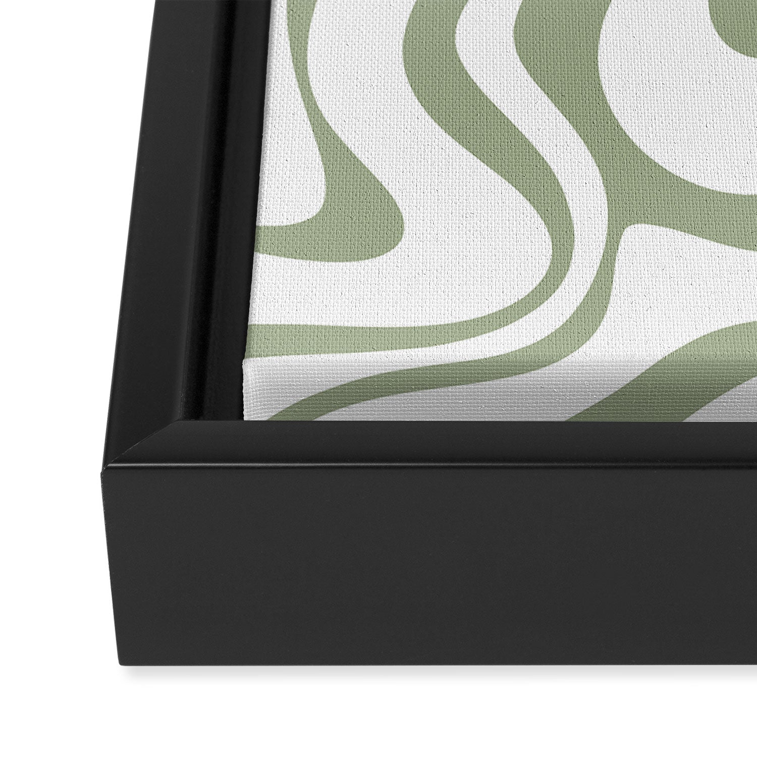 Liquid Swirl Retro Abstract Pattern in White and Sage Framed Canvas Print Gallery Image 3