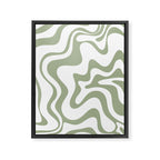 Liquid Swirl Retro Abstract Pattern in White and Sage Framed Canvas Print Gallery Image 6