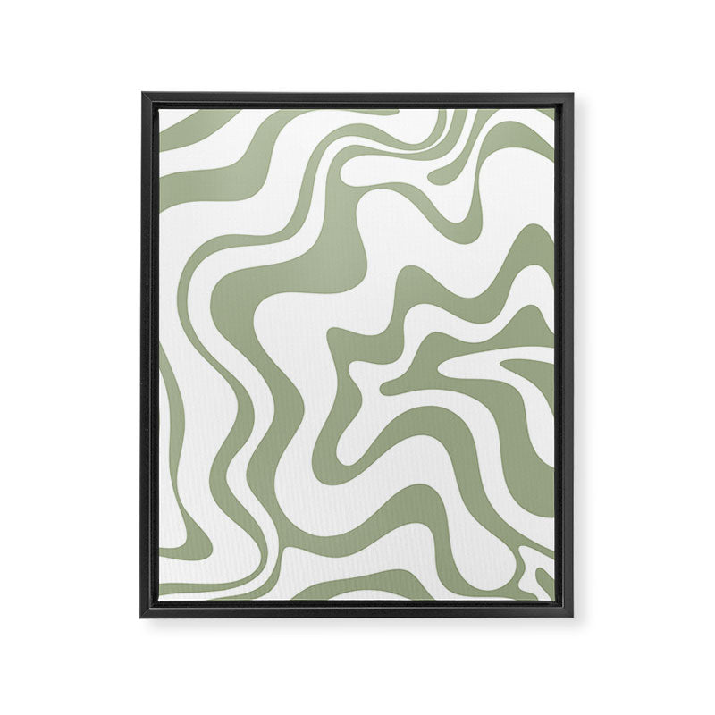 Liquid Swirl Retro Abstract Pattern in White and Sage Framed Canvas Print Gallery Image 6
