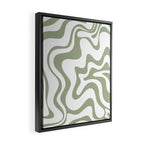 Liquid Swirl Retro Abstract Pattern in White and Sage Framed Canvas Print Gallery Image 2