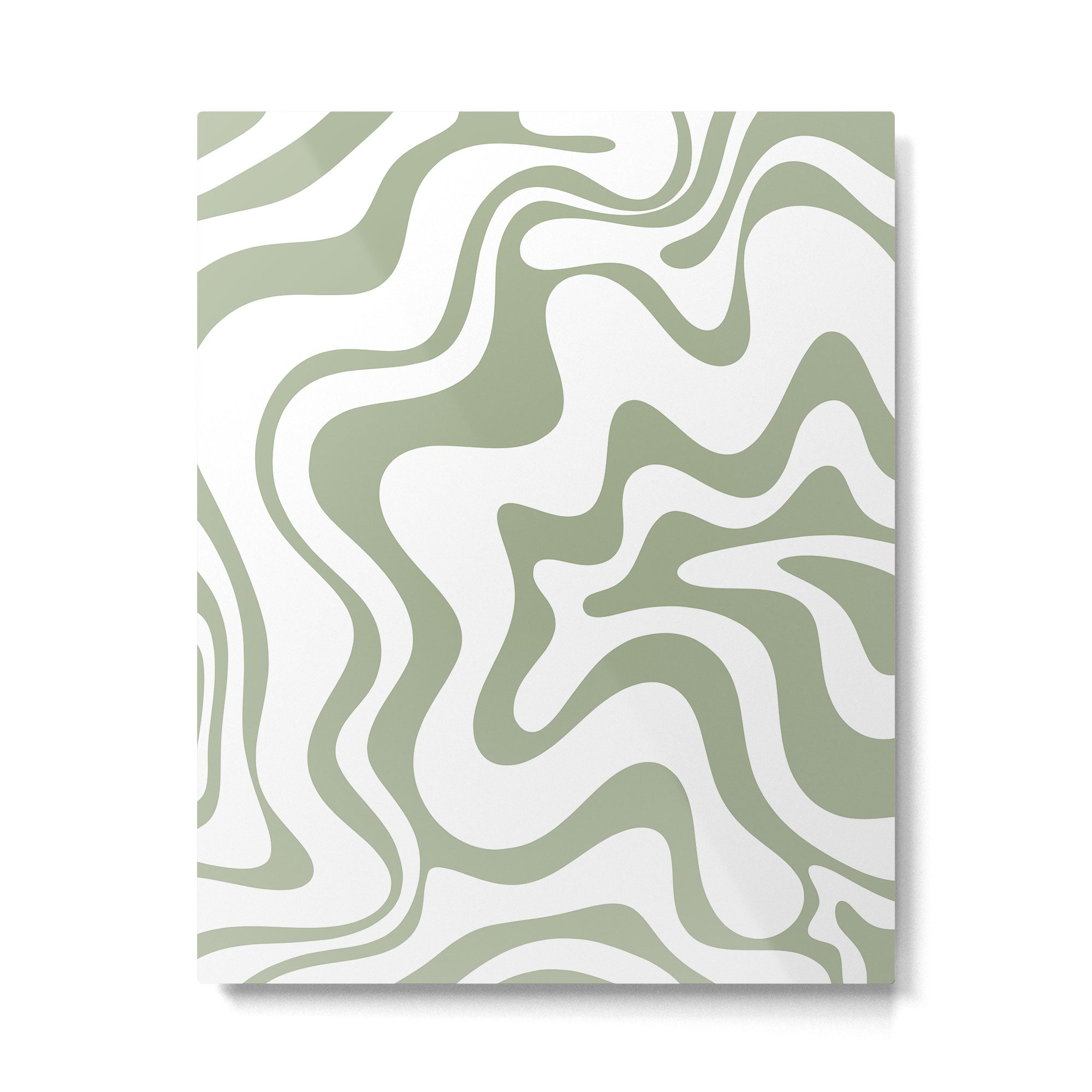 Liquid Swirl Retro Abstract Pattern in White and Sage Metal Print Gallery Image 4