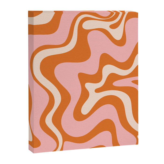 Liquid Swirl Retro Abstract Pattern in Orange Pink Cream Canvas Print Gallery Image 1