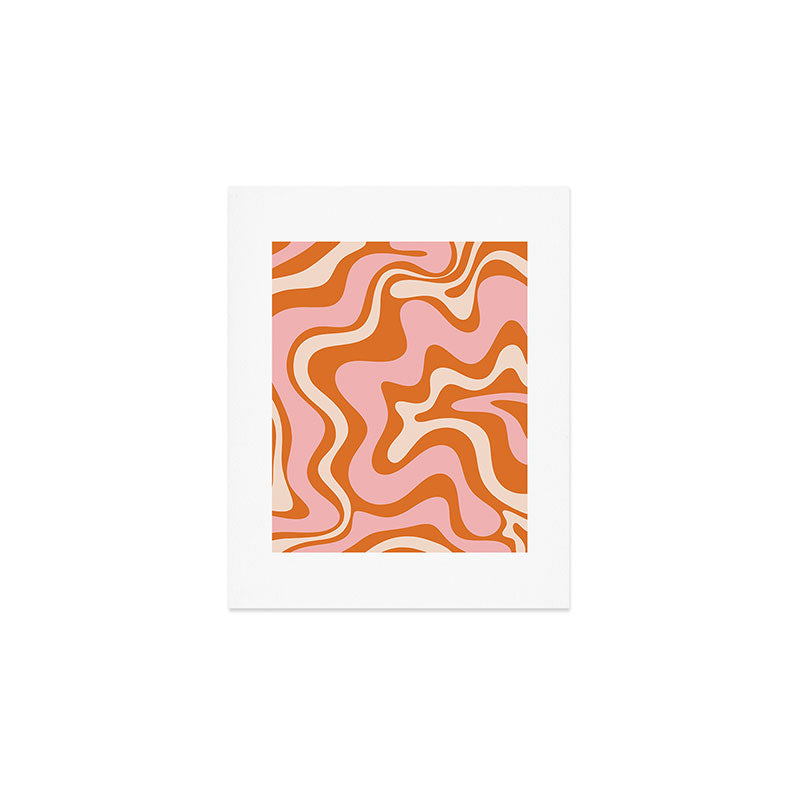 Liquid Swirl Retro Abstract Pattern in Orange Pink Cream Art Print Gallery Image 1