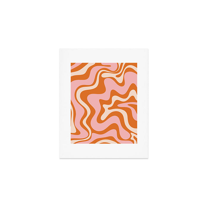 Liquid Swirl Retro Abstract Pattern in Orange Pink Cream Art Print Gallery Image 1