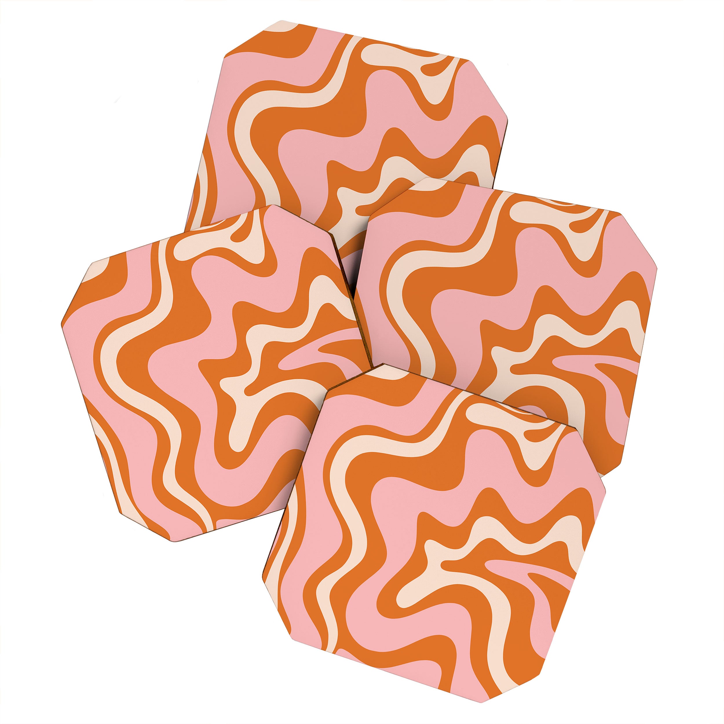 Liquid Swirl Retro Abstract Pattern in Orange Pink Cream Coaster Gallery Image 1