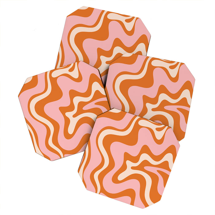 Liquid Swirl Retro Abstract Pattern in Orange Pink Cream Coaster Gallery Image 1