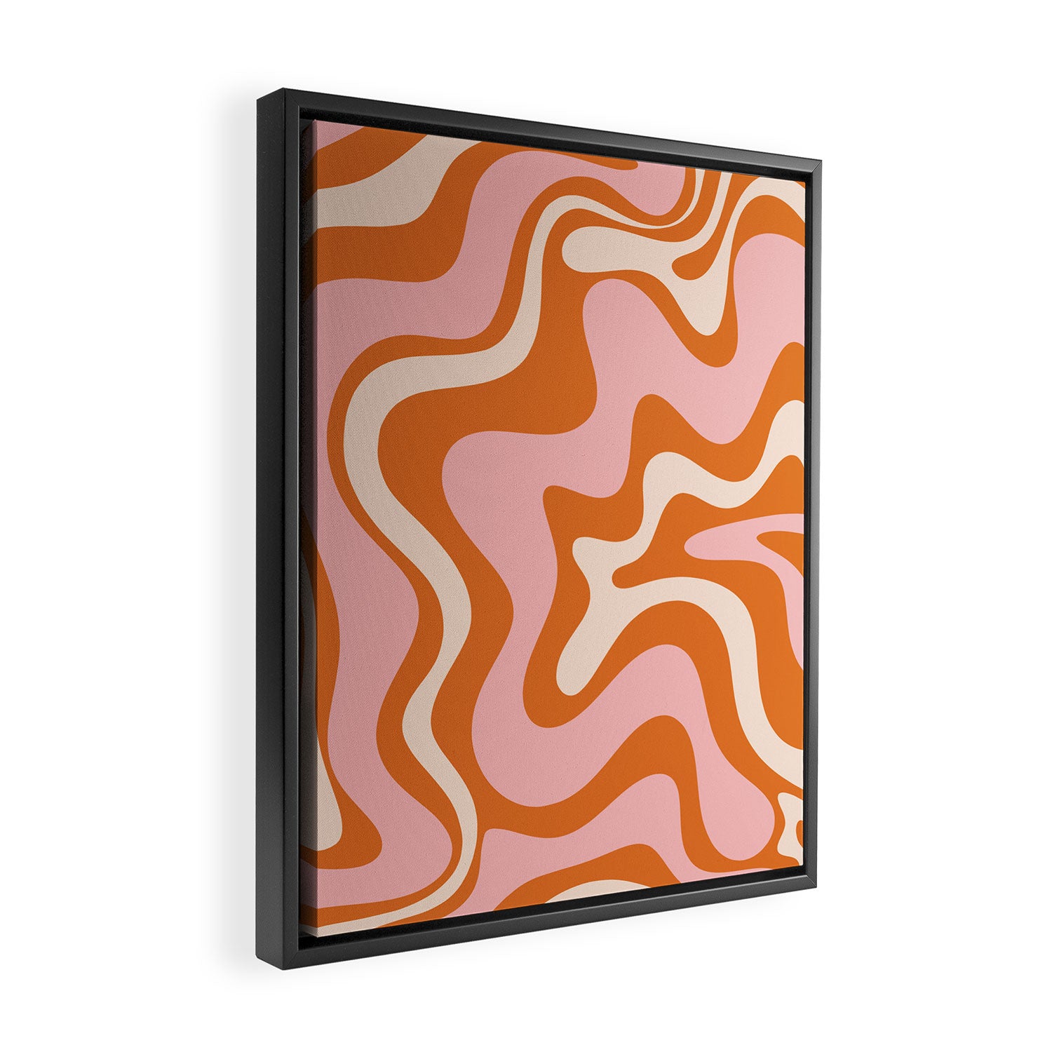 Liquid Swirl Retro Abstract Pattern in Orange Pink Cream Framed Canvas Print Gallery Image 2