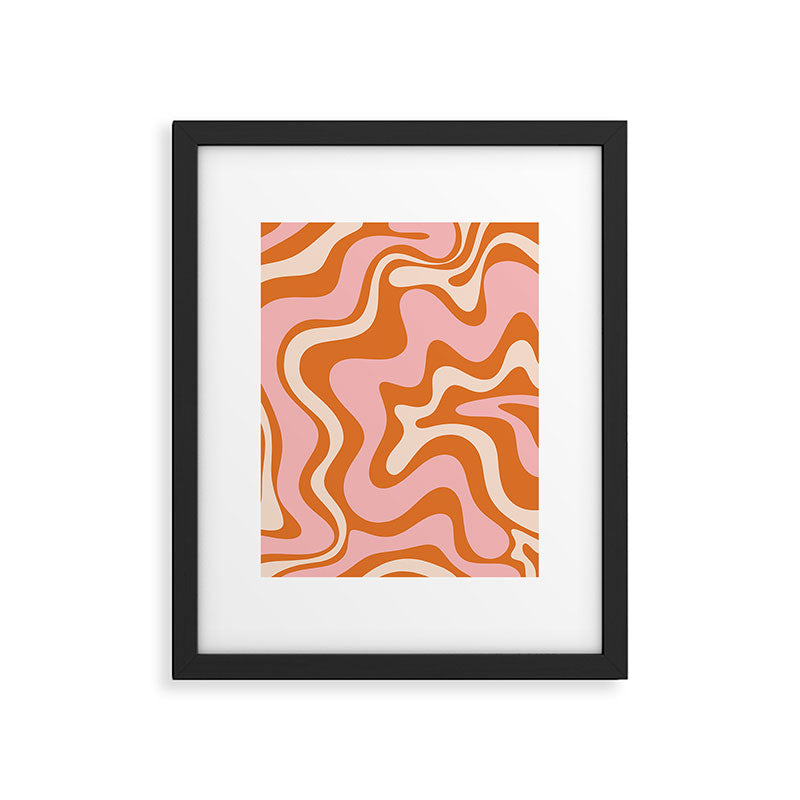 Liquid Swirl Retro Abstract Pattern in Orange Pink Cream Framed Art Print Gallery Image 5