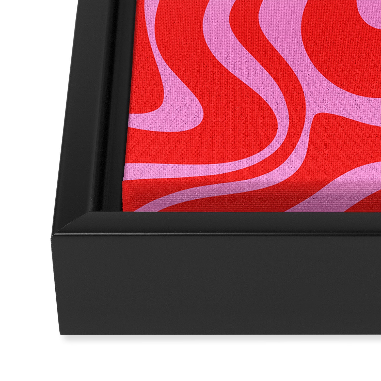 Liquid Swirl Retro Contemporary Abstract in Preppy Pink and Red Framed Canvas Print Gallery Image 3