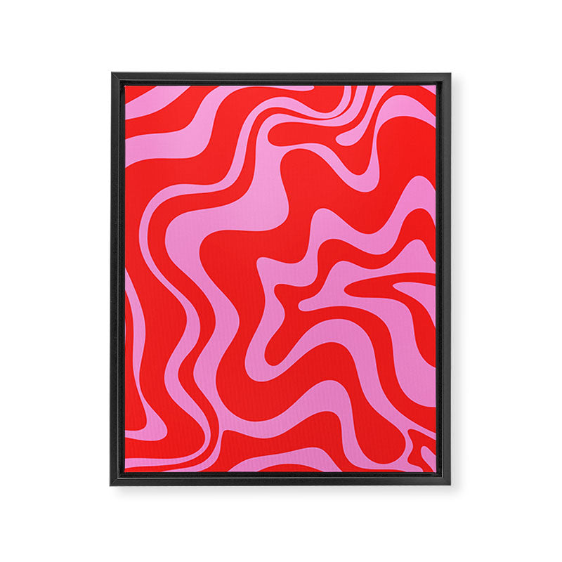 Liquid Swirl Retro Contemporary Abstract in Preppy Pink and Red Framed Canvas Print Gallery Image 6