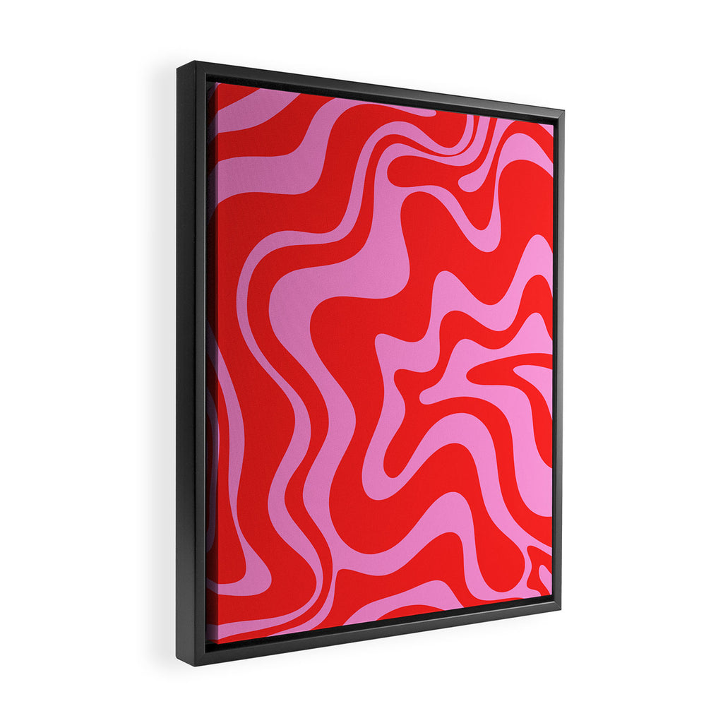 Liquid Swirl Retro Contemporary Abstract in Preppy Pink and Red Framed Canvas Print Gallery Image 2