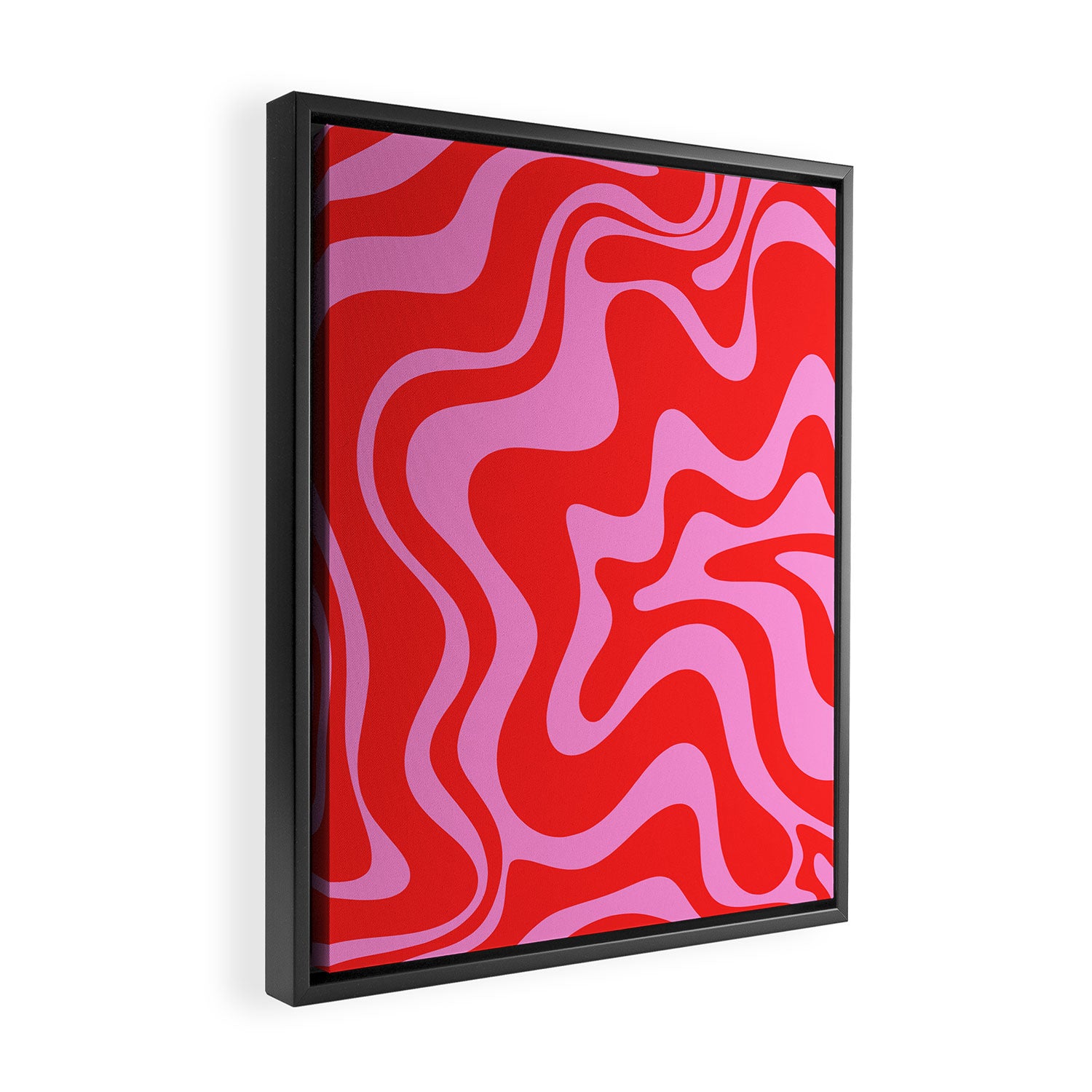 Liquid Swirl Retro Contemporary Abstract in Preppy Pink and Red Framed Canvas Print Gallery Image 2
