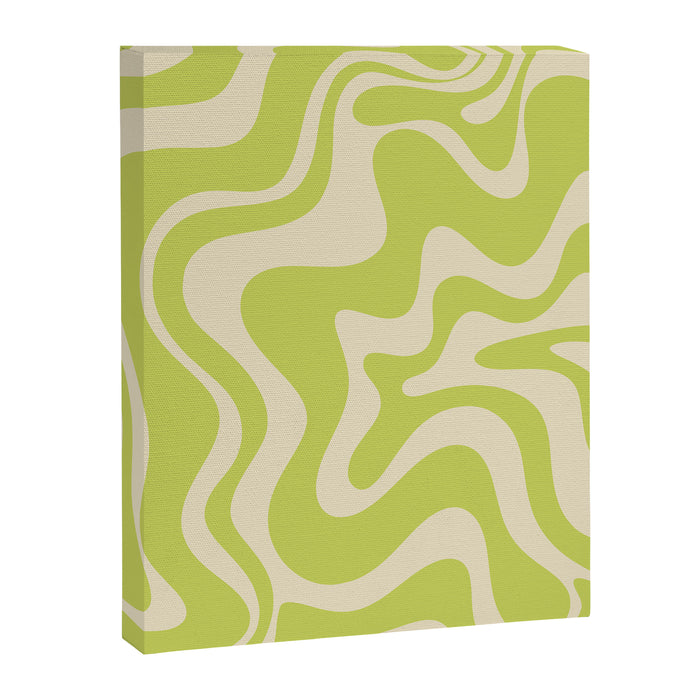 Liquid Swirl Retro Contemporary Abstract Pattern 2 in Light Lime Linden Green and Beige Canvas Print Gallery Image 1