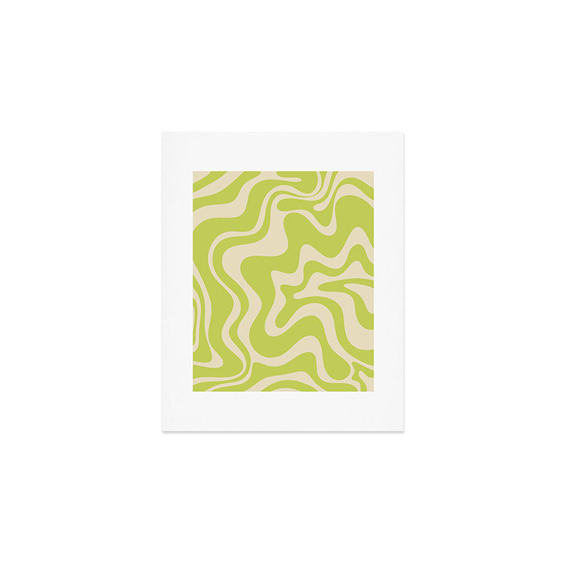 Liquid Swirl Retro Contemporary Abstract Pattern 2 in Light Lime Linden Green and Beige Art Print Gallery Image 1