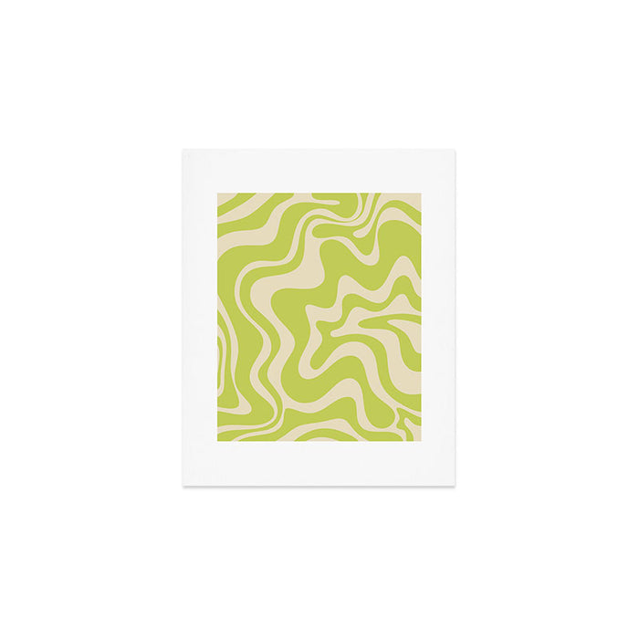 Liquid Swirl Retro Contemporary Abstract Pattern 2 in Light Lime Linden Green and Beige Art Print Gallery Image 1