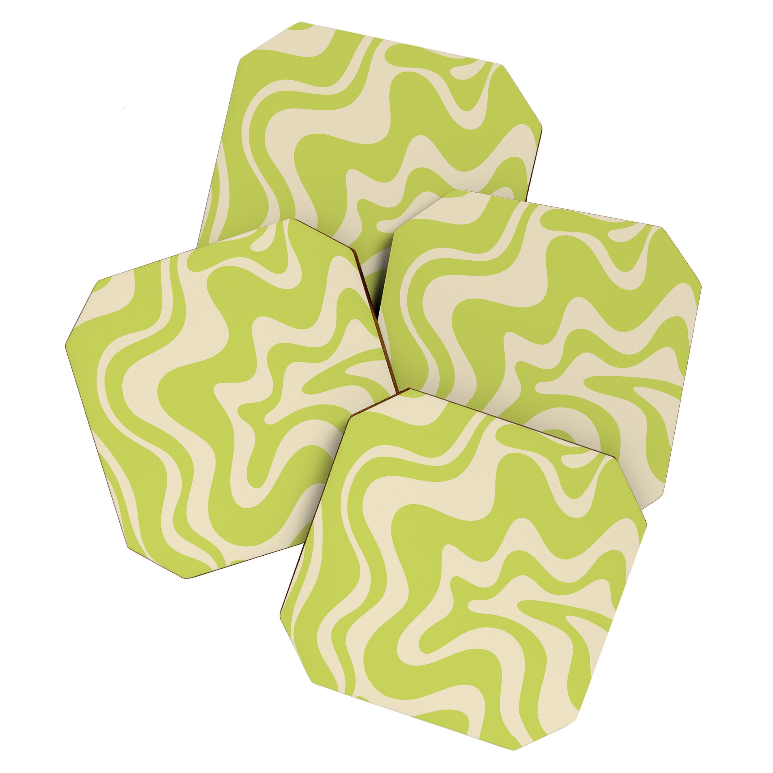 Liquid Swirl Retro Contemporary Abstract Pattern 2 in Light Lime Linden Green and Beige Coaster Gallery Image 1