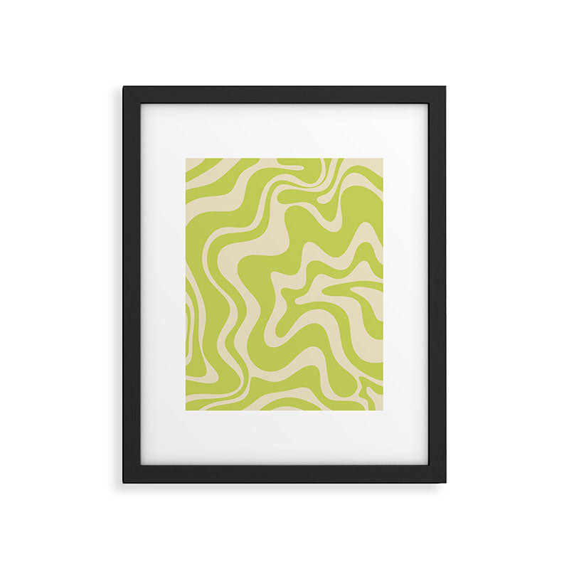 Liquid Swirl Retro Contemporary Abstract Pattern 2 in Light Lime Linden Green and Beige Framed Art Print Gallery Image 5