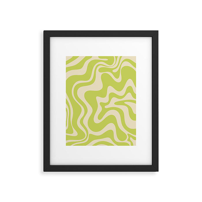 Liquid Swirl Retro Contemporary Abstract Pattern 2 in Light Lime Linden Green and Beige Framed Art Print Gallery Image 1