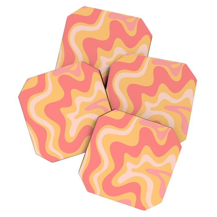 Liquid Swirl Retro Modern Abstract Pattern Blush Pink Mustard Coaster Gallery Image 1