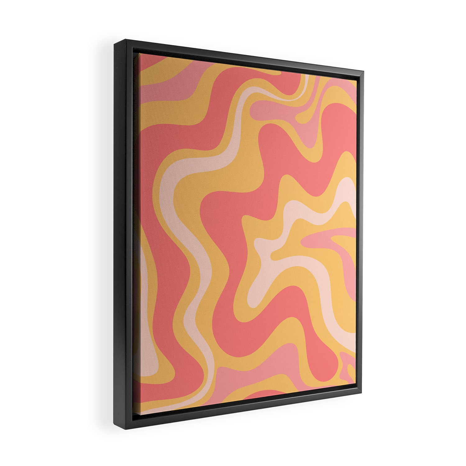 Liquid Swirl Retro Modern Abstract Pattern Blush Pink Mustard Framed Canvas Print Gallery Image 2