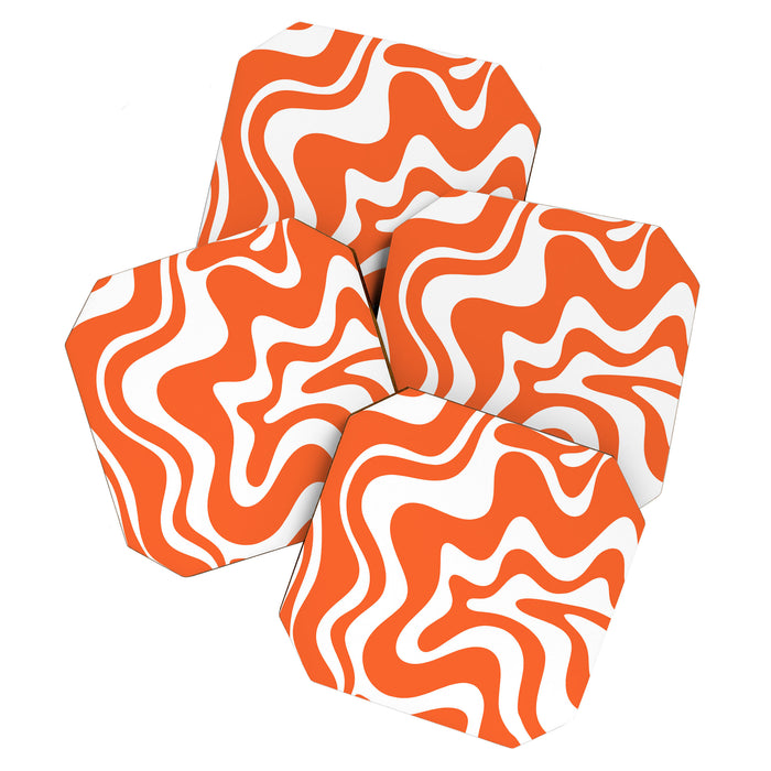 Liquid Swirl Retro Modern Abstract Pattern in Burnt Orange and White Coaster Gallery Image 1