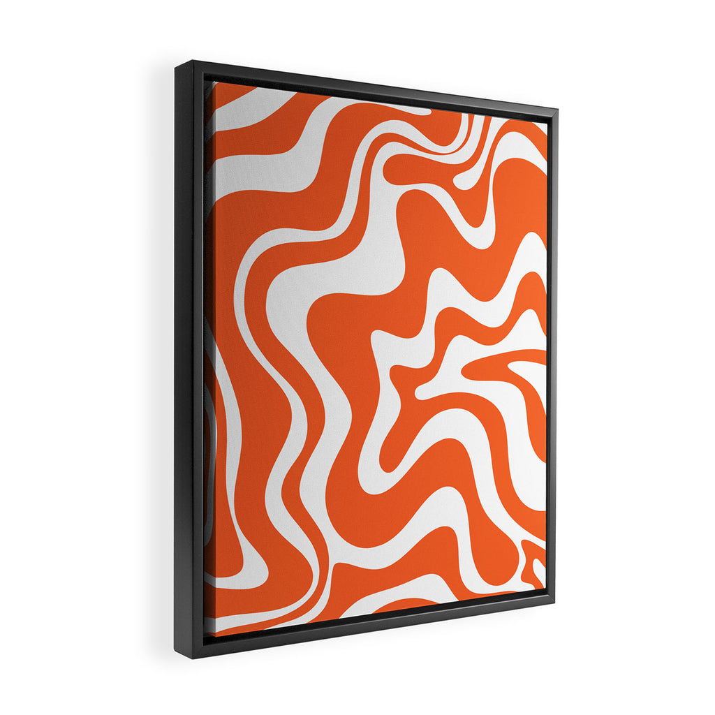 Liquid Swirl Retro Modern Abstract Pattern in Burnt Orange and White Framed Canvas Print Gallery Image 2