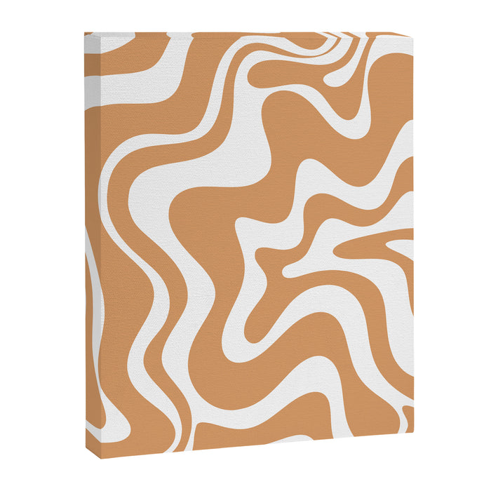 Liquid Swirl Retro Modern Abstract Pattern in Caramel Ochre and White Canvas Print Gallery Image 1