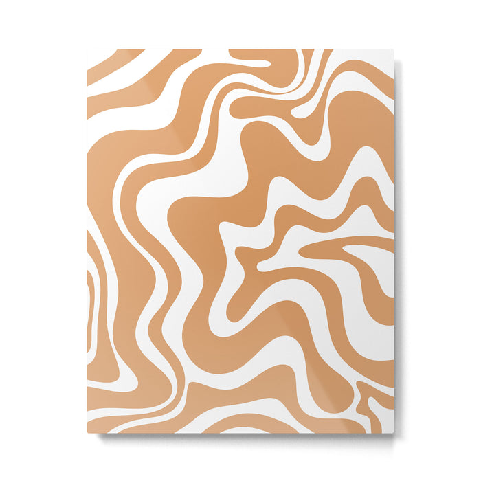 Liquid Swirl Retro Modern Abstract Pattern in Caramel Ochre and White Metal Print Gallery Image 1